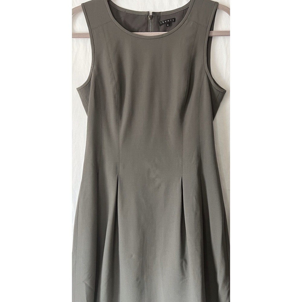 Theory Olive Green Sleeveless Wool Dress size 6 Office, Zoom